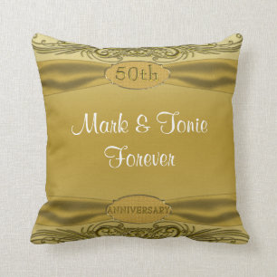 Golden Scrolls 50th Wedding Anniversary Cushion