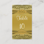 Golden Scrolls 50th Wedding Anniversary Place Card<br><div class="desc">Gorgeous and sophisticated golden scrollwork on a gold background and with a faux satin finish ribbon topped with a golden jewel like monogram button with the words "50th Anniversary". Just in time for your golden wedding anniversary!</div>