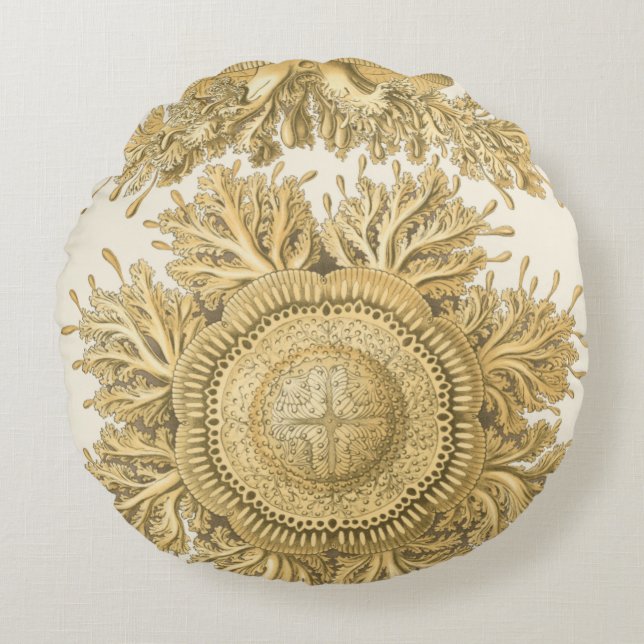 Golden Sea Creatures Round Cushion (Front)