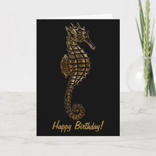 Golden SEA HORSE Funny Birthday Card Series