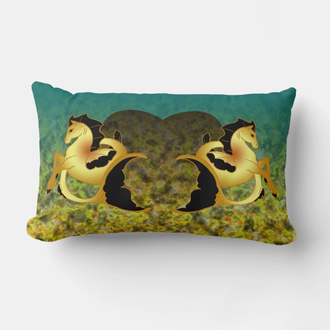 Golden Sea Horse Lumbar Cushion (Front)