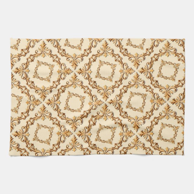 Golden seamless arabesque pattern tea towel (Horizontal)