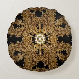 Golden Seamless hand drawn, vintage Background. Sn Round Cushion