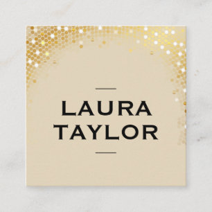 Golden Sequin Beige Black Square Business Card