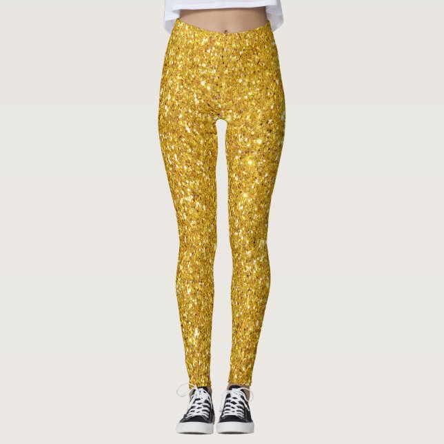 Golden Sequins Effect Womens Leggings (Front)
