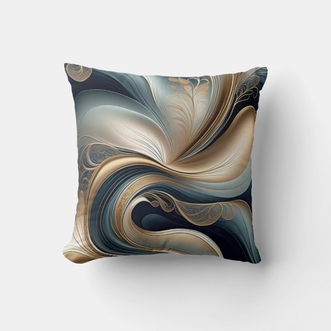 Golden Serenade - Teal and Gold Abstract Cushion (Front)