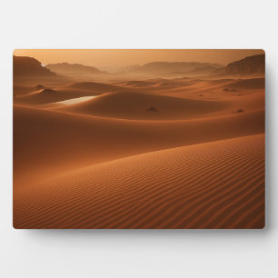 Golden Serenity — Desert Landscape at Sunset Plaque