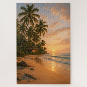 Golden Serenity – Tropical Beach Sunset Puzzle