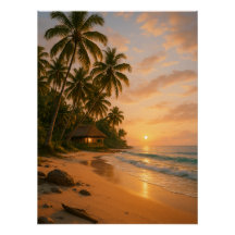 Golden Serenity – Tropical Sunset Beach Poster