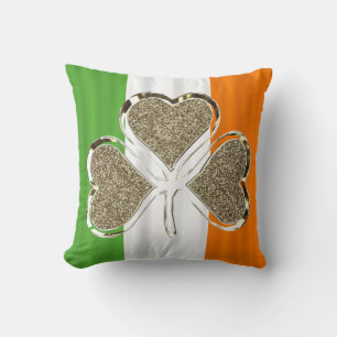 Golden Shamrock Clover Ireland Irish Flag Elegant Cushion