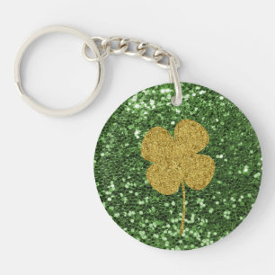 Golden Shamrock Green Faux Glitter Key Ring