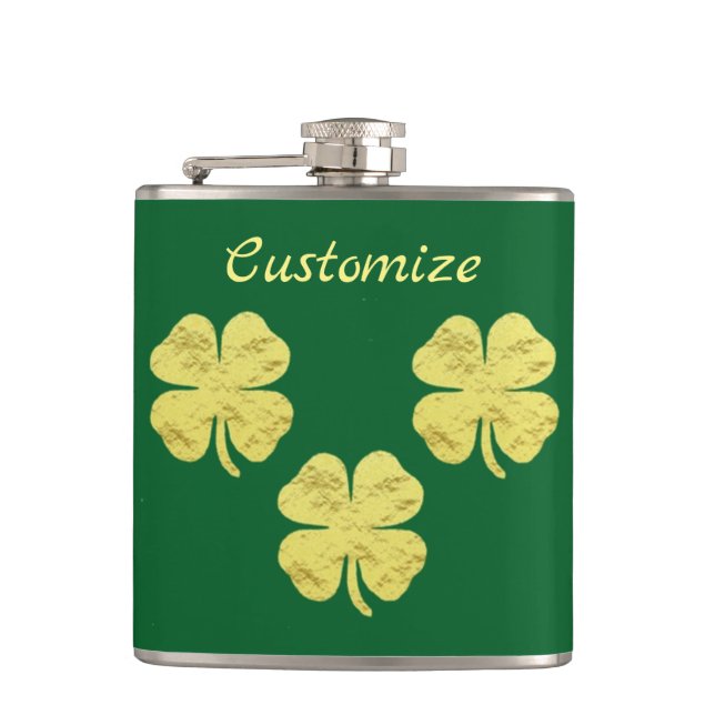 Golden Shamrocks Thunder_Cove Hip Flask (Front)