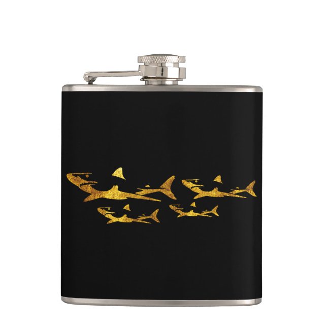 Golden Sharks Hip Flask (Front)