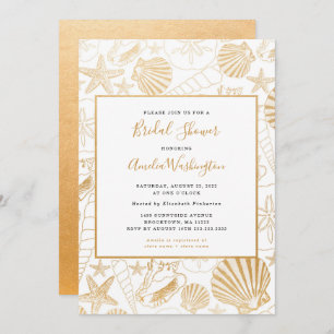Golden Shell Bridal Shower invite, beach theme Invitation