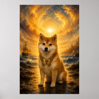 Golden Shiba Inu Butterfly Fantasy Art Print