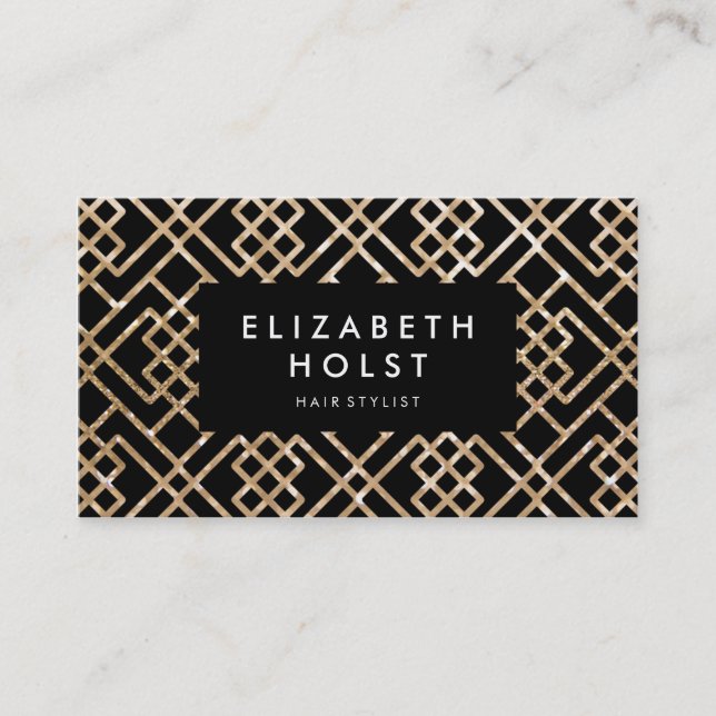 Golden Shimmer Black Geometric Business Card (Front)