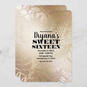 Golden Shine Botanical Tropical Palm Sweet 16 Invitation