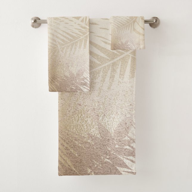 Golden Shine Botanical Tropical Palm Tree Leaves Bath Towel Set (Insitu)