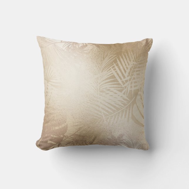 Golden Shine Botanical Tropical Palm Tree Leaves Cushion (Front)
