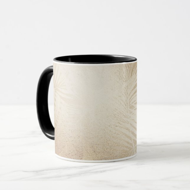 Golden Shine Botanical Tropical Palm Tree Leaves Mug (Front Left)