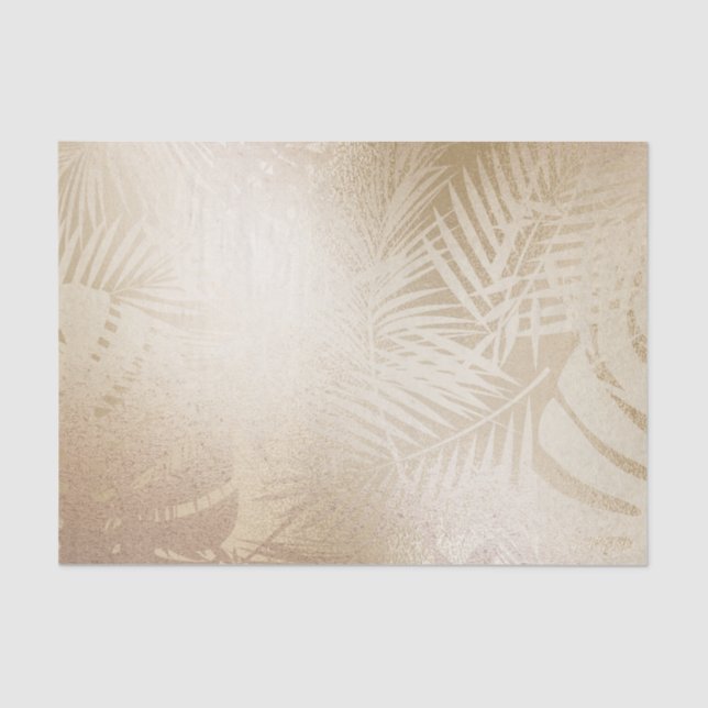 Golden Shine Botanical Tropical Palm Tree Leaves Tissue Paper (Front)