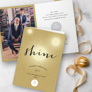 Golden Shine Bright Your Own Logo Modern Business Holiday Card