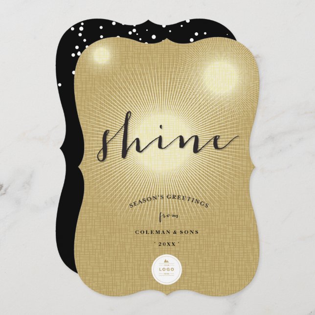 Golden Shine Bright Your Own Logo Modern Business Invitation (Front/Back)