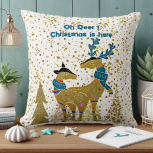 Golden Shine Christmas Trees Reindeer Couple Baby Cushion