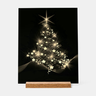 Golden Shine of Stars on Christmas Tree Dark Acrylic Sign