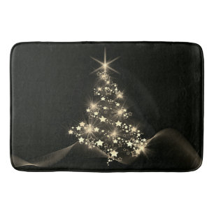 Golden Shine of Stars on Christmas Tree Dark Bath Mat