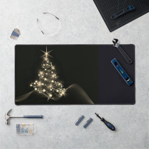 Golden Shine of Stars on Christmas Tree Dark Desk Mat