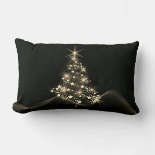 Golden Shine of Stars on Christmas Tree Dark  Lumbar Cushion