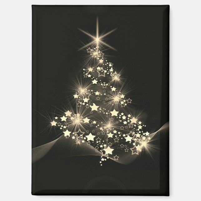 Golden Shine of Stars on Christmas Tree Dark  Magnet (Front)