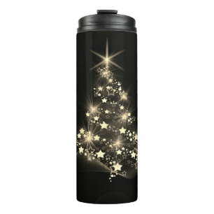Golden Shine of Stars on Christmas Tree Dark Thermal Tumbler