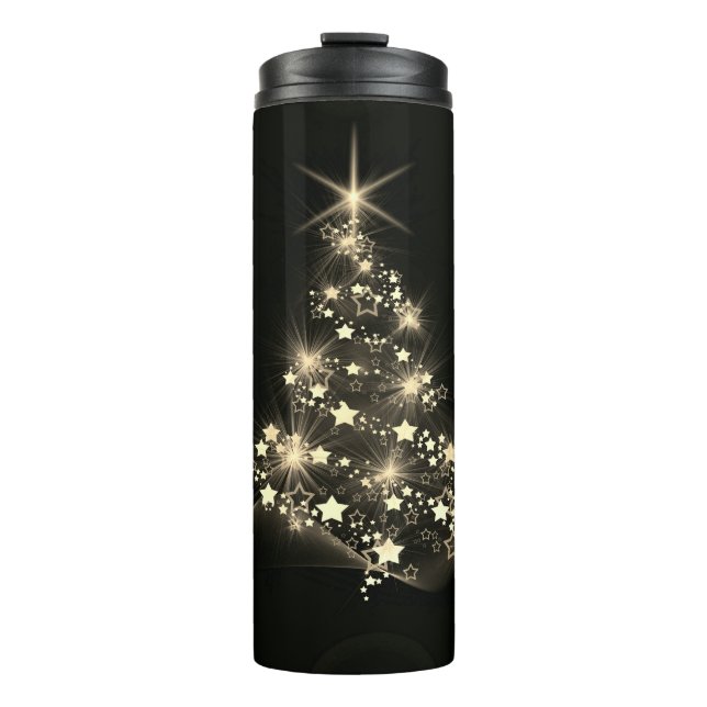 Golden Shine of Stars on Christmas Tree Dark  Thermal Tumbler (Front)