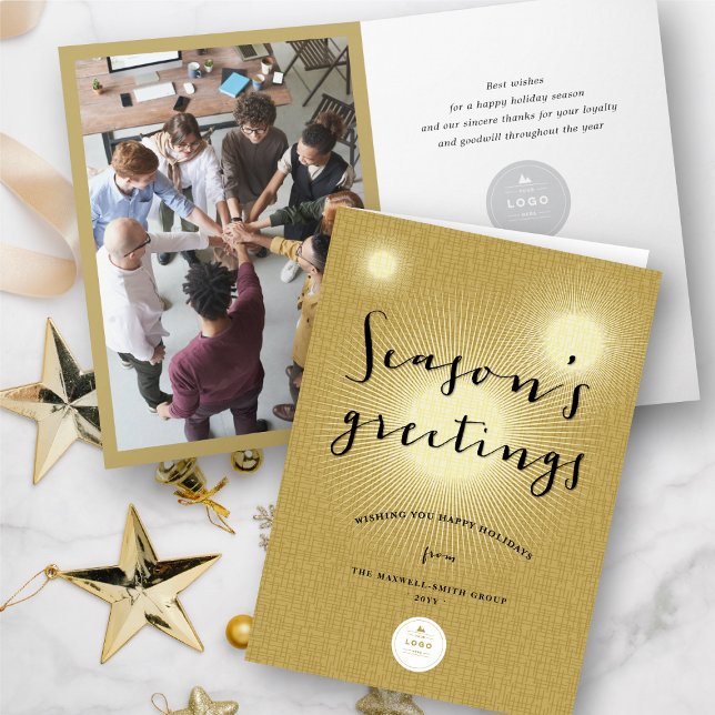 Golden Shine Season's Greetings Modern Business Holiday Card (Creator Uploaded)