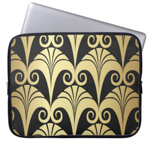 Golden shine texture. Gold vintage art deco geomet Laptop Sleeve