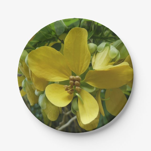 Golden Shower Tree Tropical Yellow Floral Paper Plate (Front)