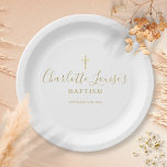 Golden Signature Baptism Christening Paper Plate<br><div class="desc">Featuring golden script signature name. Personalise with your special baptism or christening information in chic gold lettering.  Designed by Thisisnotme©</div>