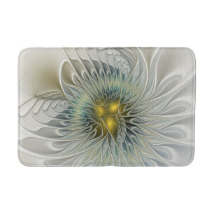 Golden Silver Flower Fantasy abstract Fractal Art Bath Mat