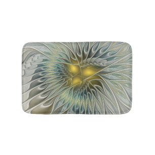 Golden Silver Flower Fantasy abstract Fractal Art Bath Mat