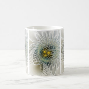 Golden Silver Flower Fantasy abstract Fractal Art Coffee Mug