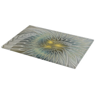 Golden Silver Flower Fantasy abstract Fractal Art Cutting Board