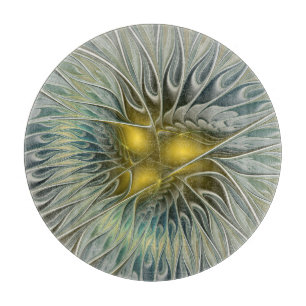 Golden Silver Flower Fantasy abstract Fractal Art Cutting Board