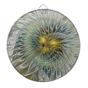 Golden Silver Flower Fantasy Abstract Fractal Art Dartboard