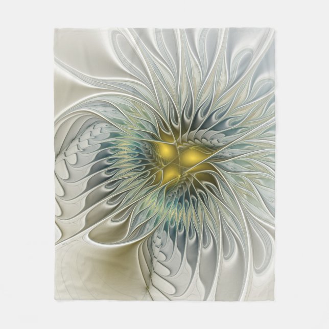 Golden Silver Flower Fantasy abstract Fractal Art Fleece Blanket (Front)