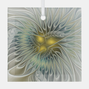 Golden Silver Flower Fantasy Abstract Fractal Art Glass Tree Decoration