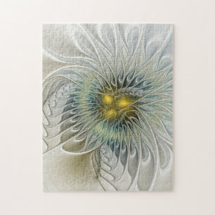 Golden Silver Flower Fantasy Abstract Fractal Art Jigsaw Puzzle