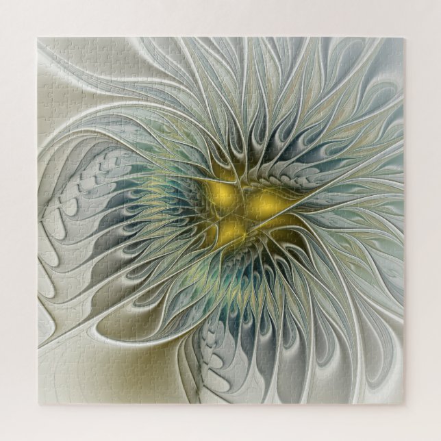 Golden Silver Flower Fantasy abstract Fractal Art Jigsaw Puzzle (Vertical)