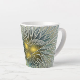 Golden Silver Flower Fantasy Abstract Fractal Art Latte Mug
